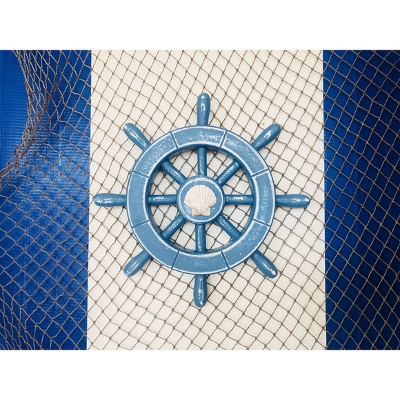 Rustic All Light Blue Decorative Ship Wheel With Seashell 12"" - Picture 2 of 3
